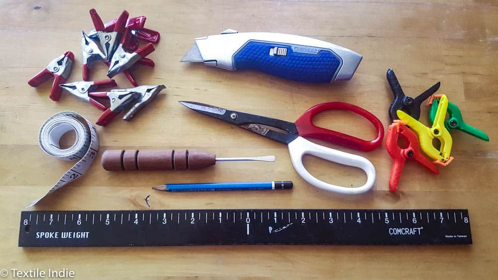 collection of basket weaving tools.