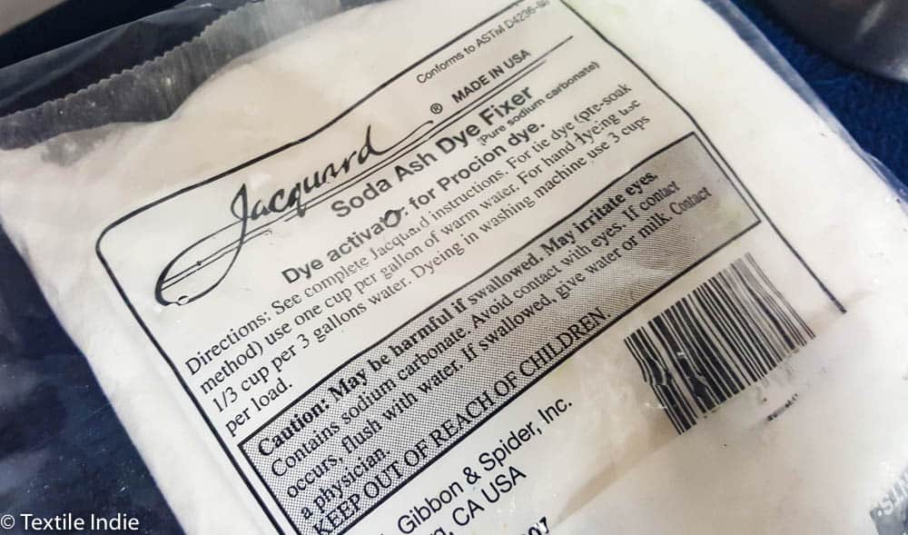 Jacquard brand soda ash dye fixer in a baggie
