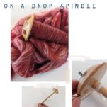 Drop spindle full of red wool yarn.