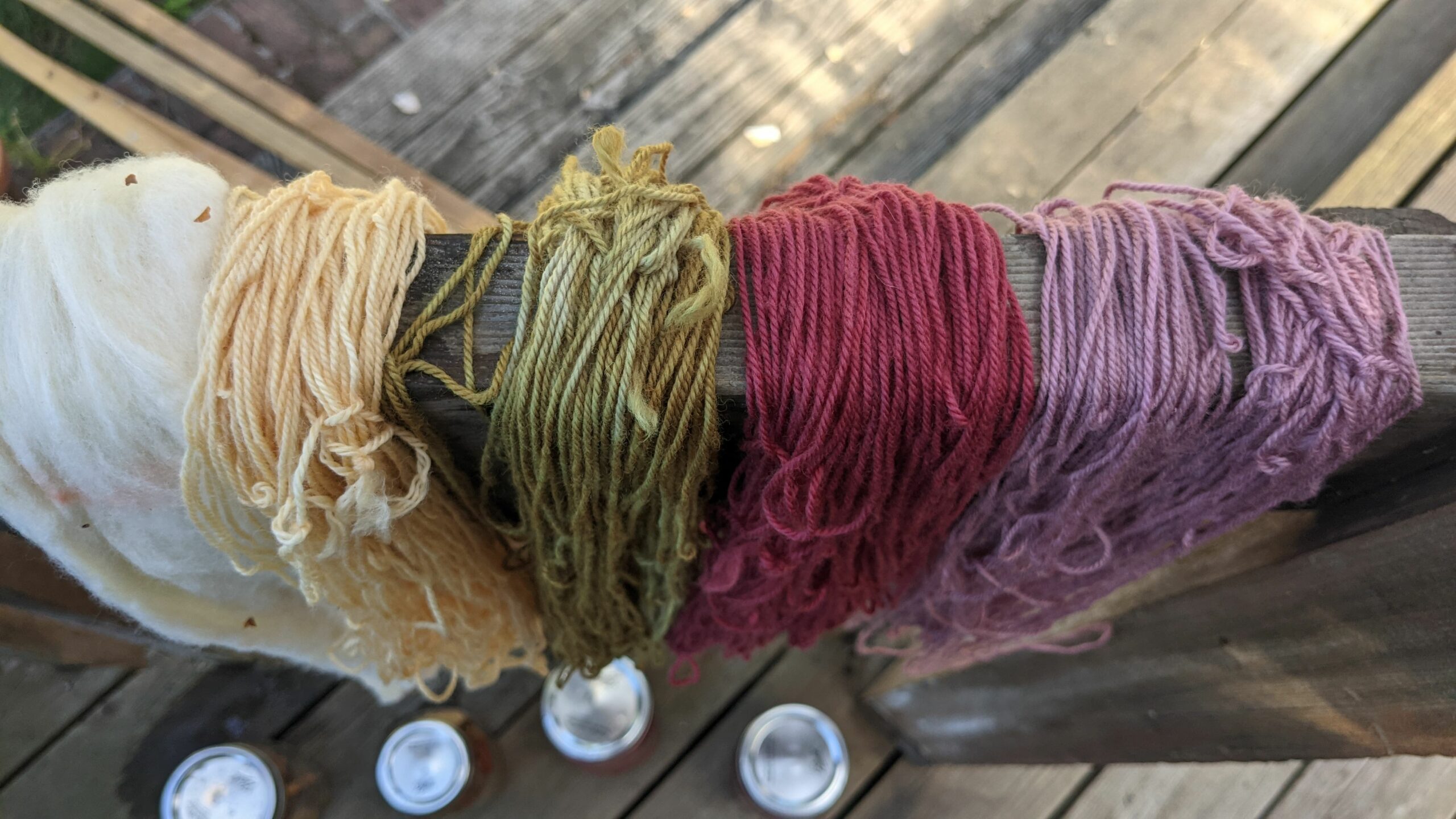 4 skeins of naturally dyed wood yarn