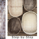 Close-up photo showcasing the intricate closed base technique woven into a handwoven basket, revealing the beautiful interlaced pattern of natural reeds. The base serves as a sturdy foundation for the basket's structure.