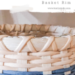 Close-up photo highlighting the intricate cross-stitch rim of a handcrafted basket. The X-shaped pattern creates a decorative and secure binding around the basket's edge.