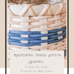 Close-up photo highlighting the intricate cross-stitch rim of a handcrafted basket. The X-shaped pattern creates a decorative and secure binding around the basket's edge.