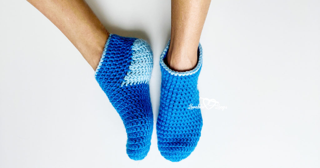 Bright blue and turquoise crochet socks
