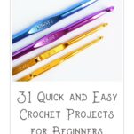 4 brightly colored crochet hooks on a white background