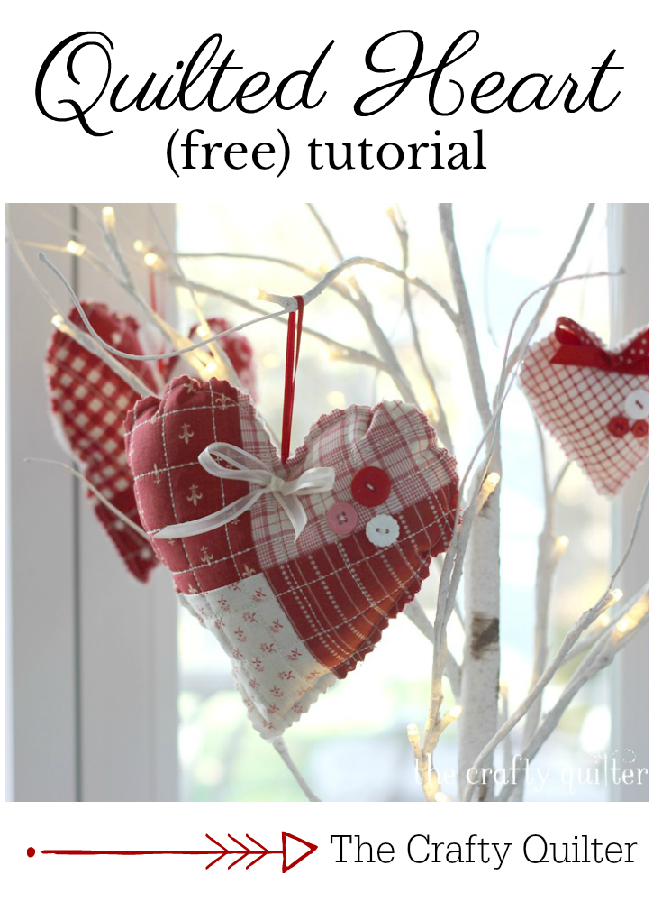 The Crafty Quilter red and white hearts hanging from a white decorative tree
