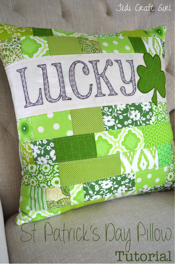 Jedi Craft Girl Lucky St. Patrick's inspired pillow in green prints 
