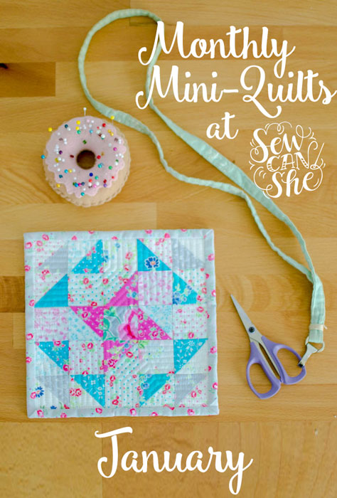 Sew Can She image of a quilt block with quilting tools