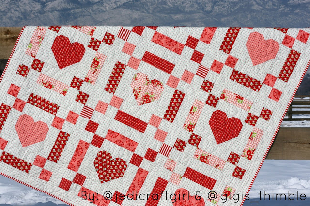 Jedi Craft Girl Chains of love read and white heart quilt
