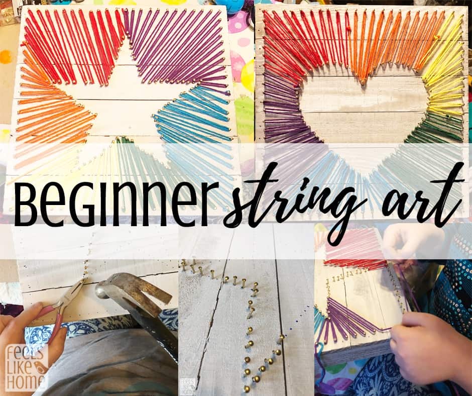 A collage of children's string art projects 